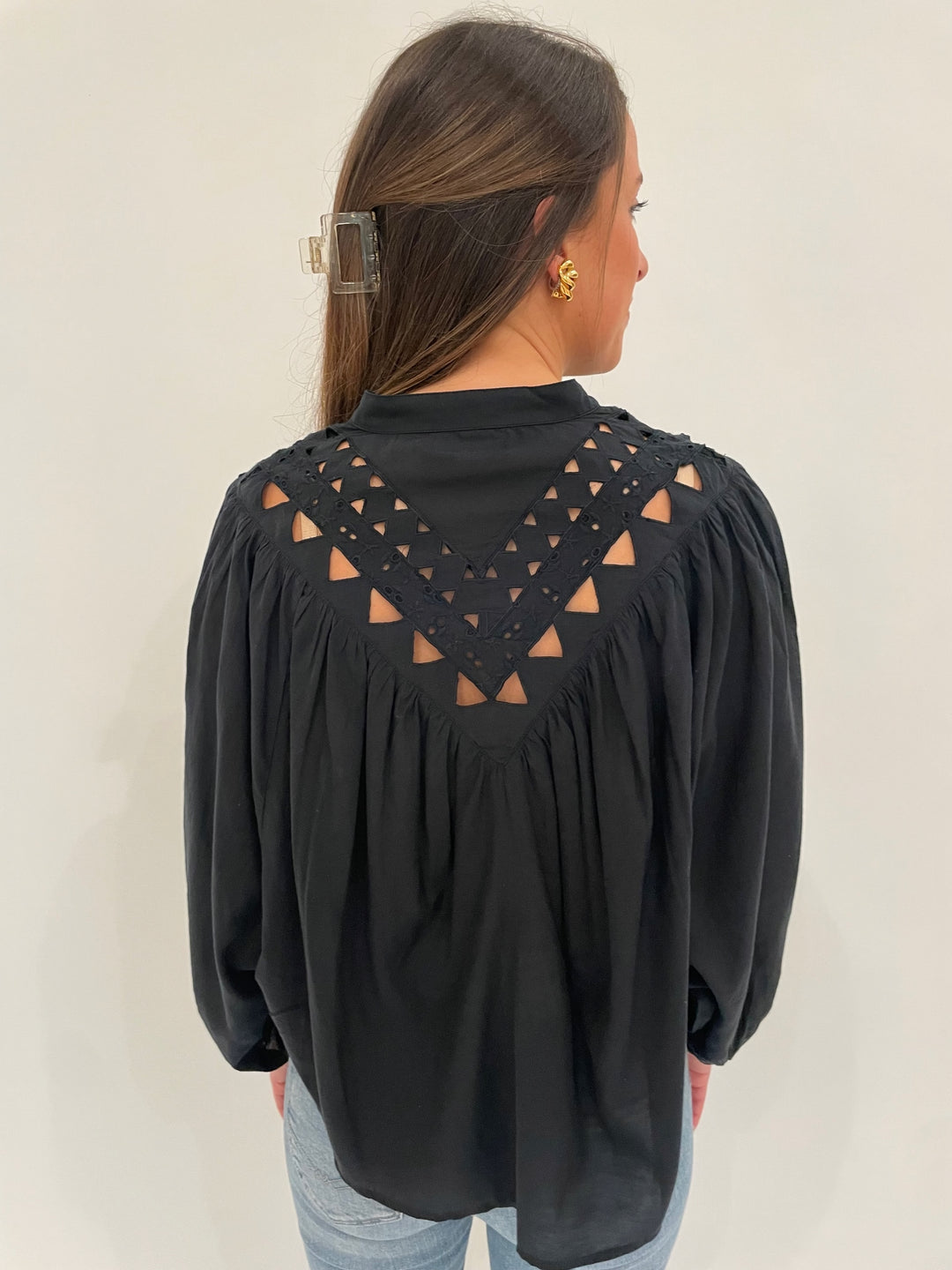 Mother The V-Yoke Long Sleeve Blouse in Trifecta available at Barbara Katz