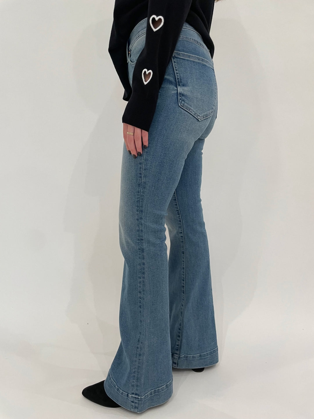 Pistola Denim Kinsley Mid Rise Ultra Flare Jeans in Essay available at Barbara Katz