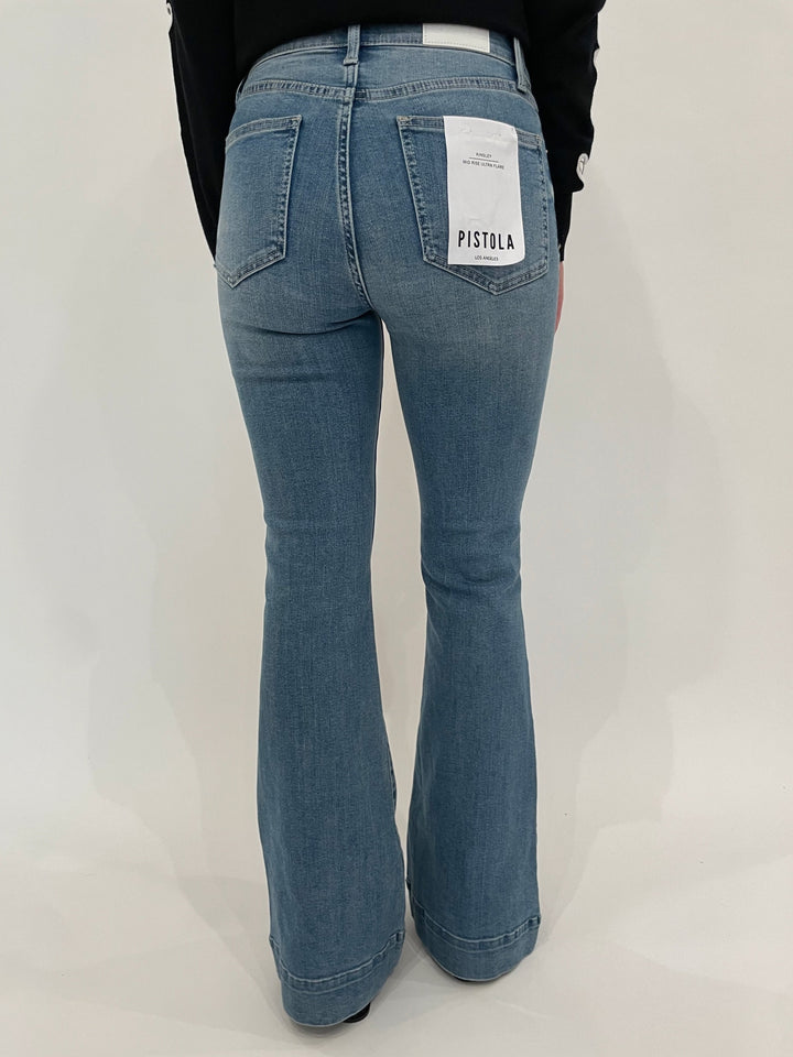 Pistola Denim Kinsley Mid Rise Ultra Flare Jeans in Essay available at Barbara Katz