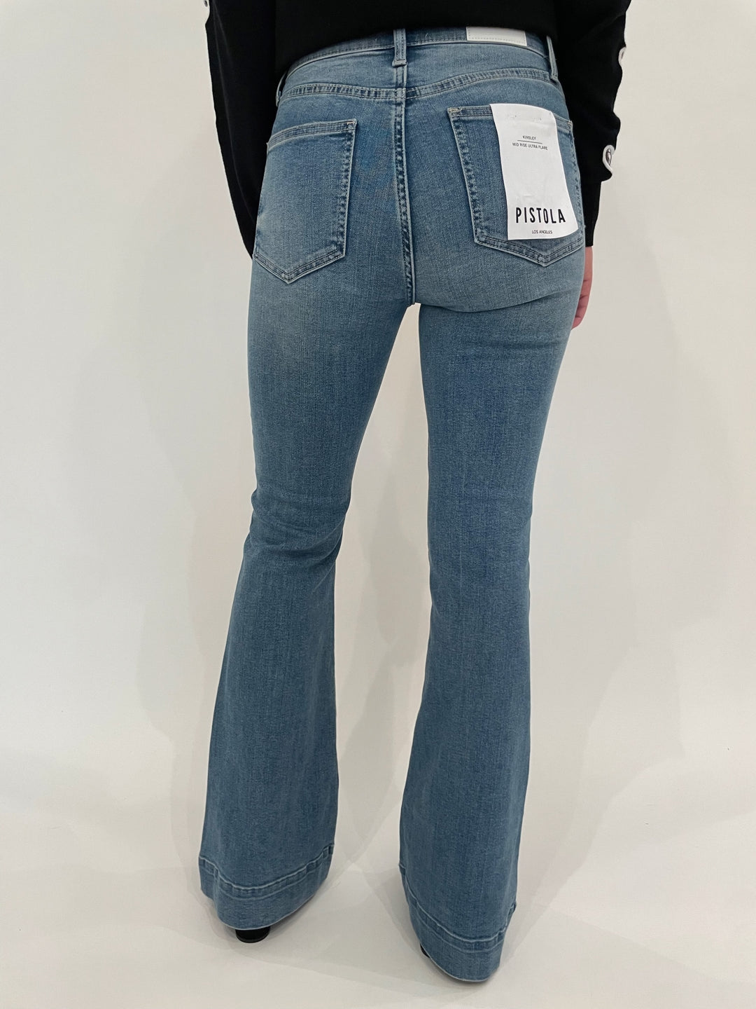 Pistola Denim Kinsley Mid Rise Ultra Flare Jeans in Essay available at Barbara Katz