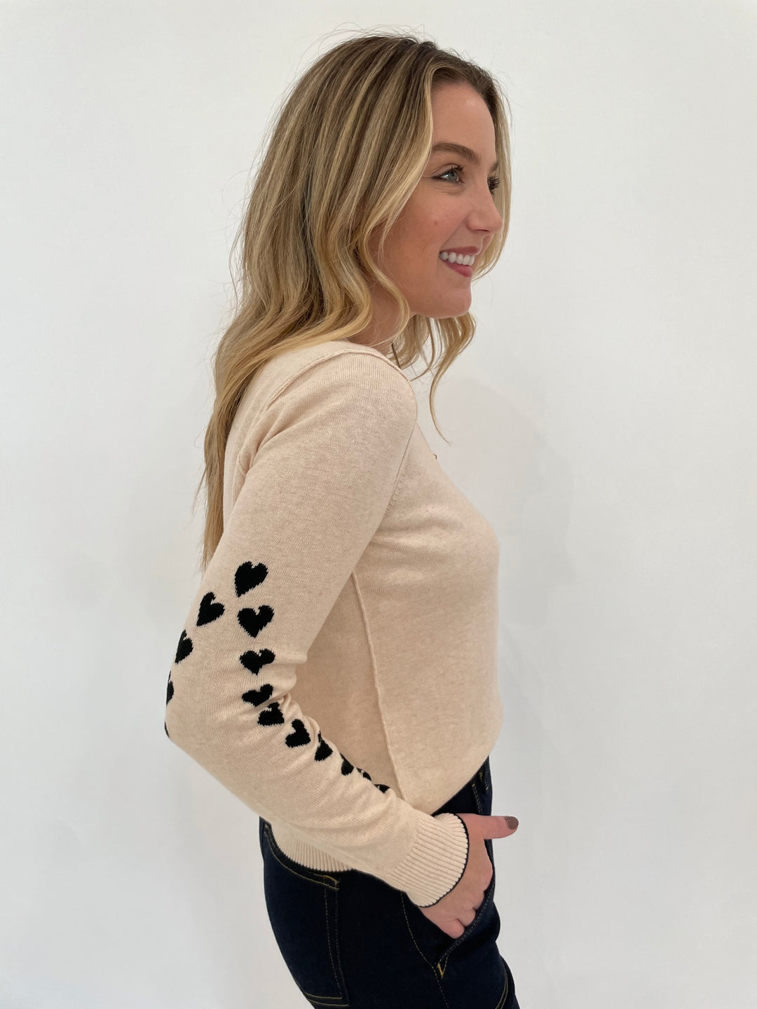 Lisa Todd Love Notes Heart Long Sleeve Sweater in Sheepskin available at Barbara Katz