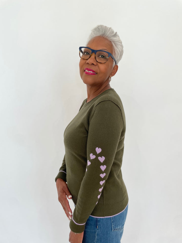 Lisa Todd Love Notes Heart Long Sleeve Sweater in Eden available at Barbara Katz