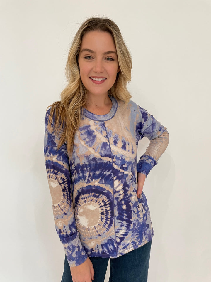 David Cline Lagoon Swirl Crew Top in Lake Tie Dye available at Barbara Katz