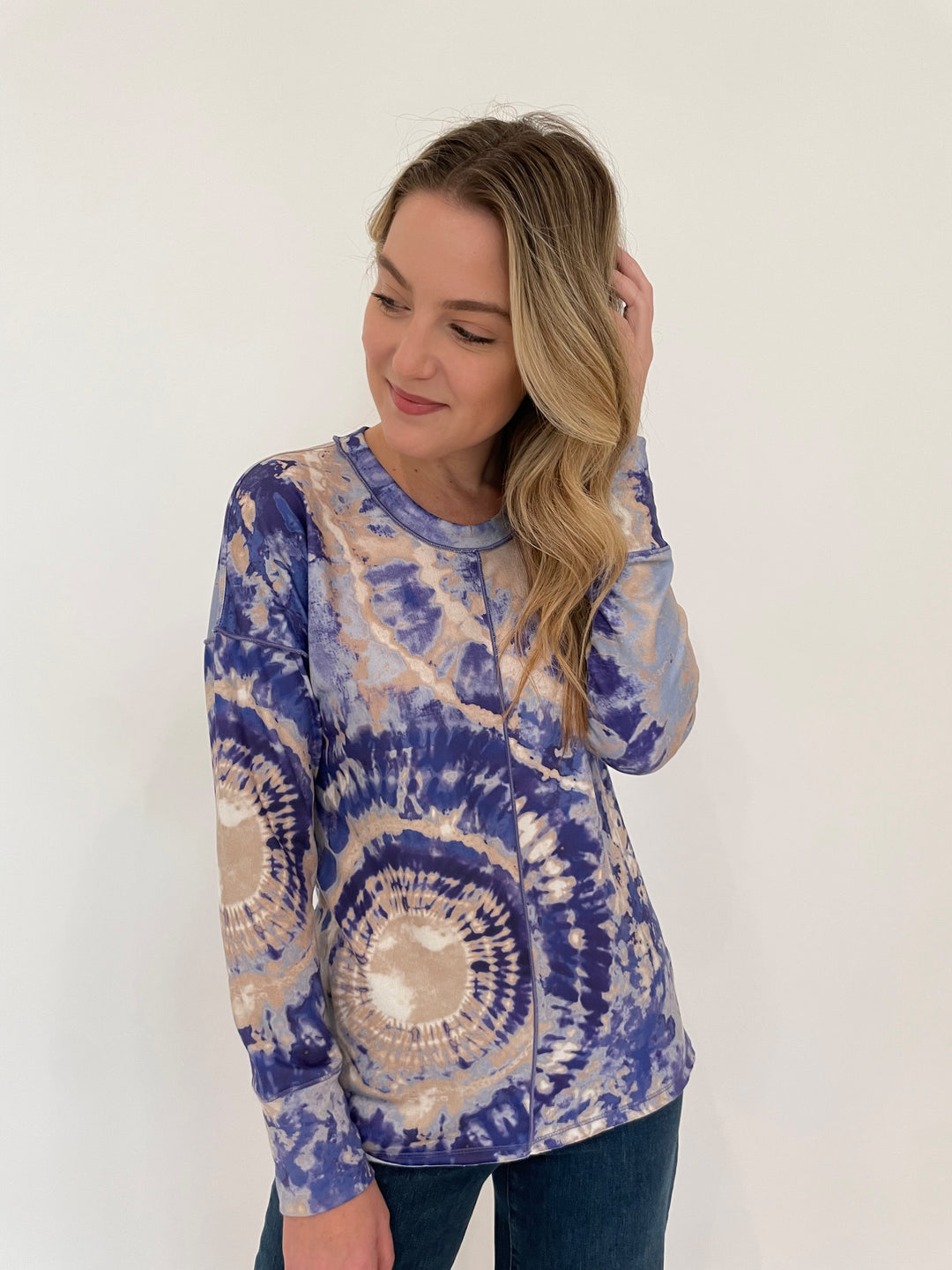 David Cline Lagoon Swirl Tie Dye Top in Lake available at Barbara Katz