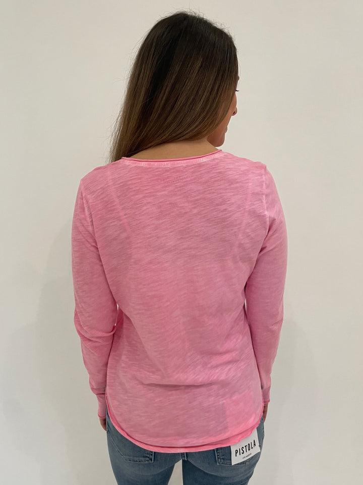 Elliott Lauren Raw Edge Tee in Azalea available at Barbara Katz