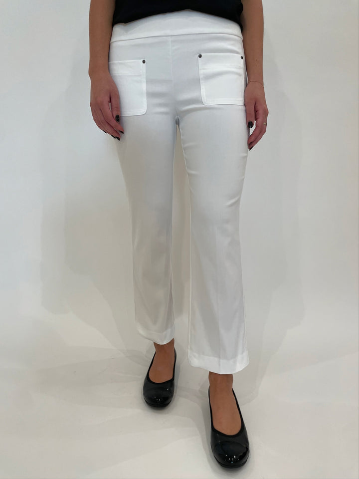 Elliott Lauren Baby Boot Pant With Patch Pocket in White available at Barbara Katz