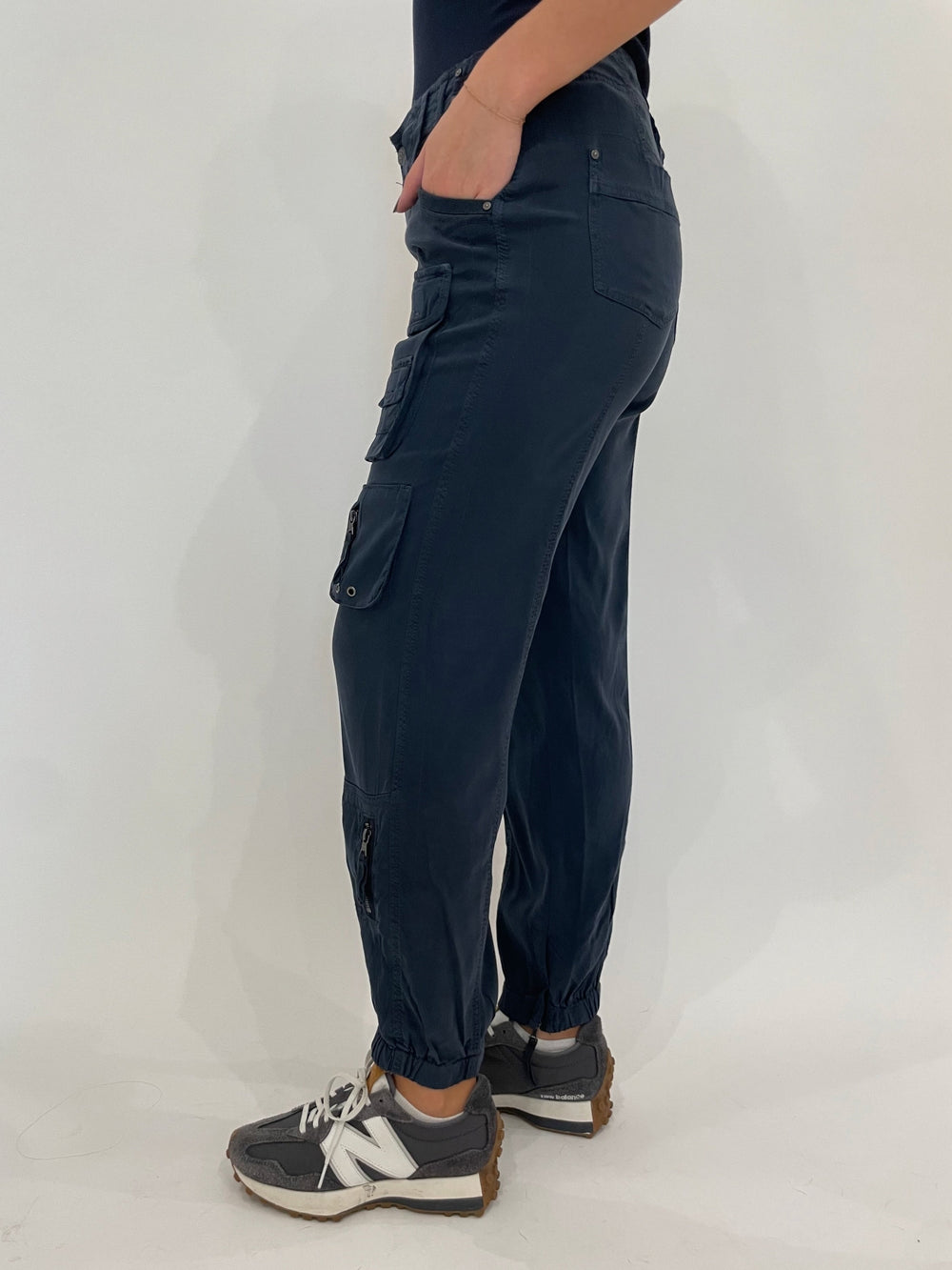 Marrakech Cabo Cupro Cargo Pants in Blue Nights available at Barbara Katz