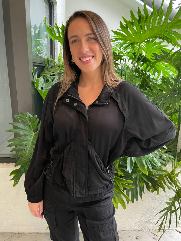 Marrakech Bali Stretch Cupro Windbreaker Jacket in Black available at Barbara Katz