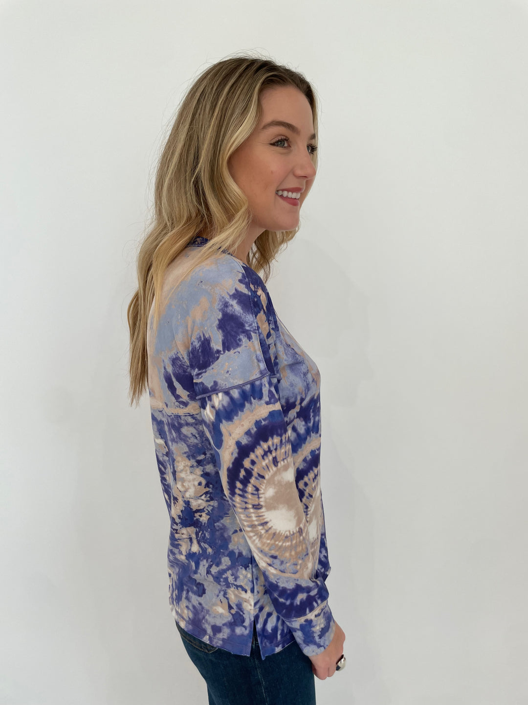 David Cline Lagoon Swirl Long Sleeve Top in Lake Tie Dye available at Barbara Katz