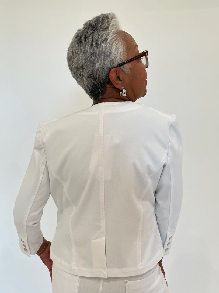 Lysse Arbor Embroidered Denim Jacket in White available at Barbara Katz