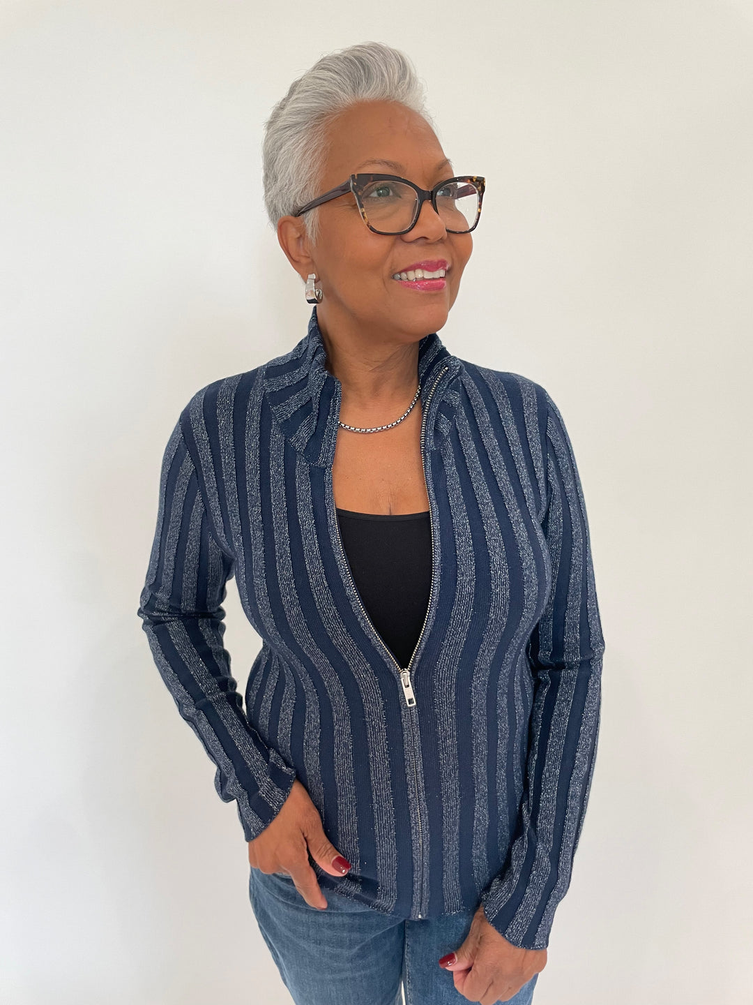 Pure Amici Kelly Rib Sweater in Navy available at Barbara Katz