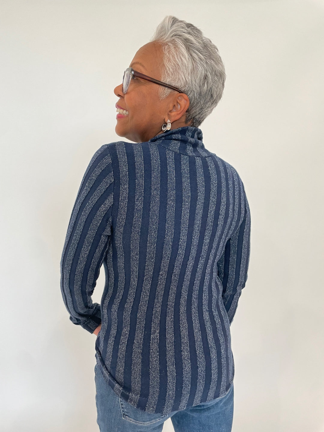 Pure Amici Kelly Rib Sweater in Navy available at Barbara Katz