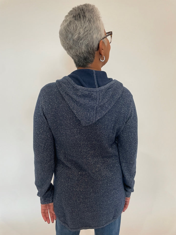 Pure Amici Meeka Lurex Hoodie in Navy available at Barbara Katz