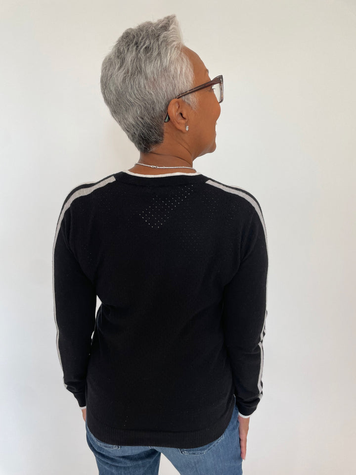 Pure Amici Mayer Crew Neck With Trim Sweater in Black/White available at Barbara Katz