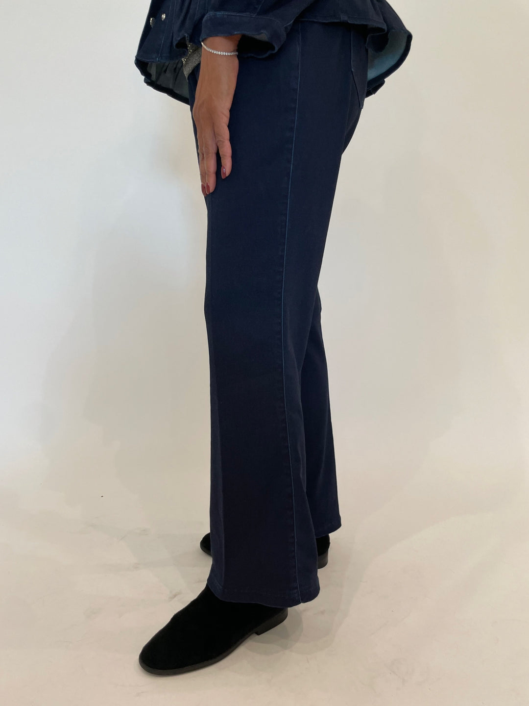 Peace of Cloth Ella Denim Ankle Flare Pants in Indigo available at Barbara Katz