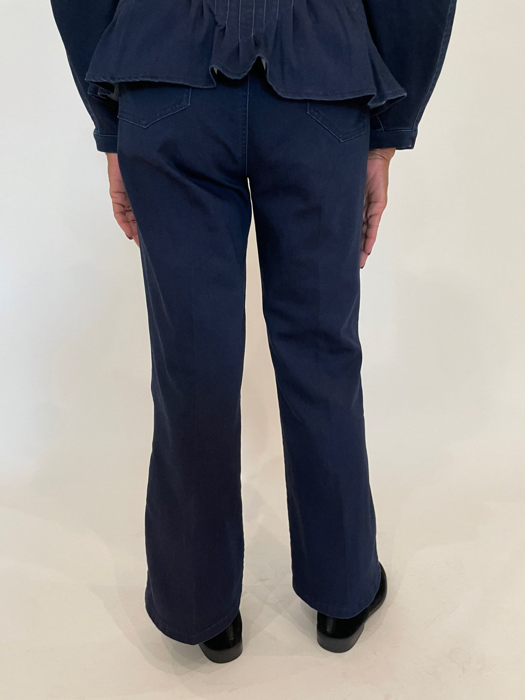 Peace of Cloth Ella Denim Ankle Flare Pants in Indigo available at Barbara Katz