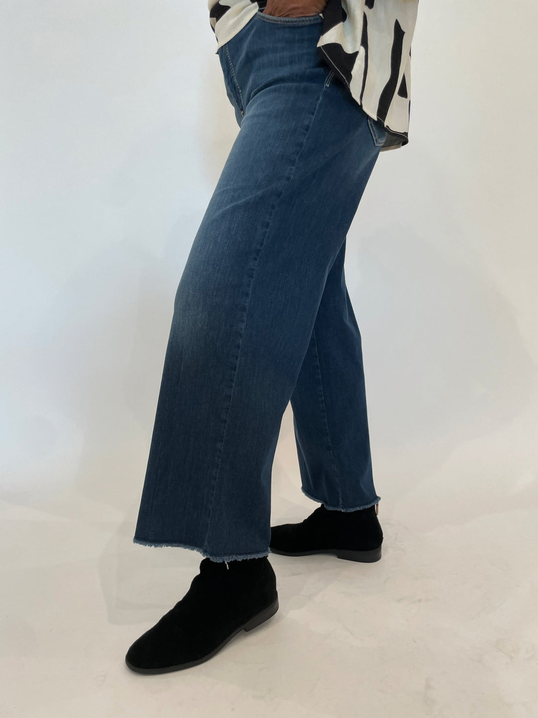 MAC Denim Dream Wide Crop Wonder Jeans in Denim available at Barbara Katz