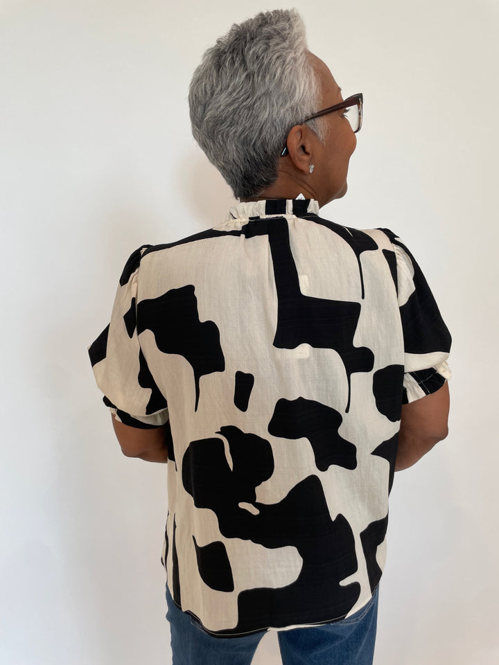 BK Betty Geo Print Top in Black available at Barbara Katz