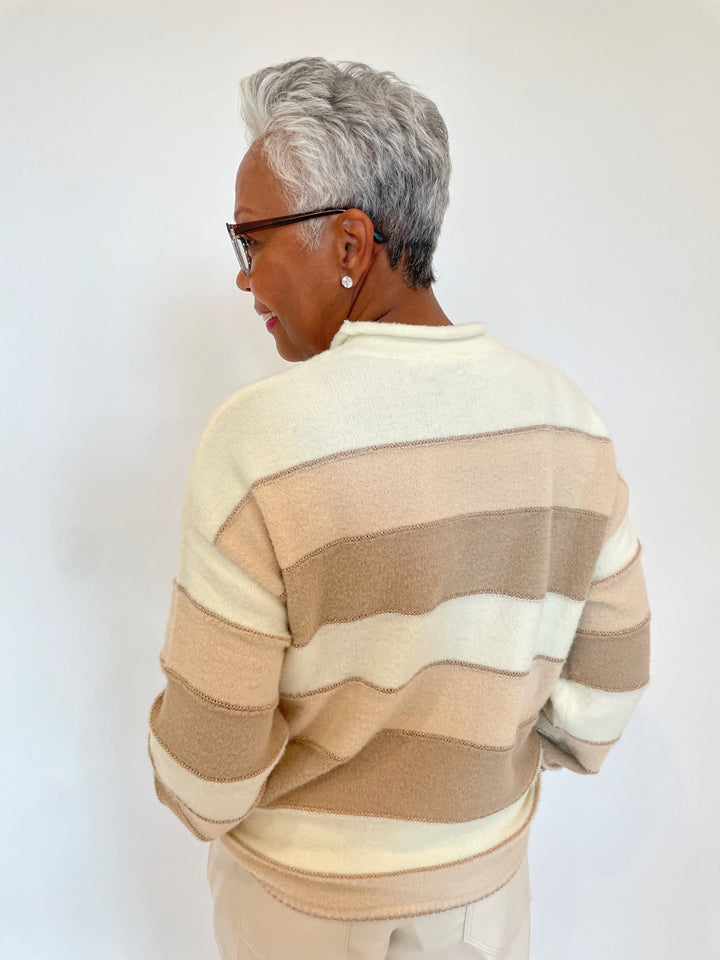 BK Chloe Stripe Knit Sweater in Beige available at Barbara Katz