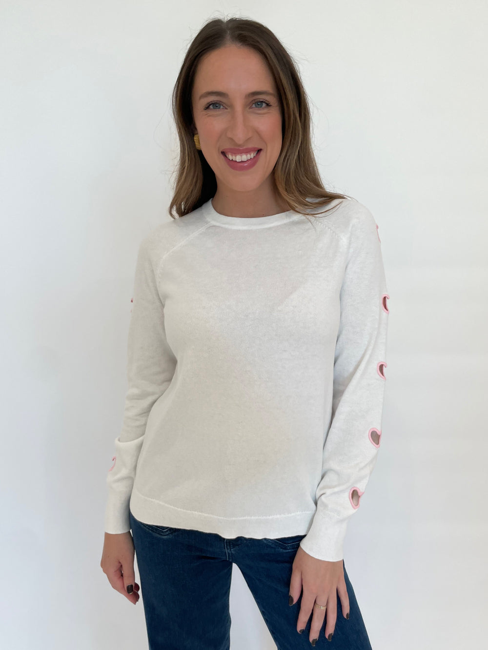 J Society Linny Heart Sweater in White/Pink available at Barbara Katz