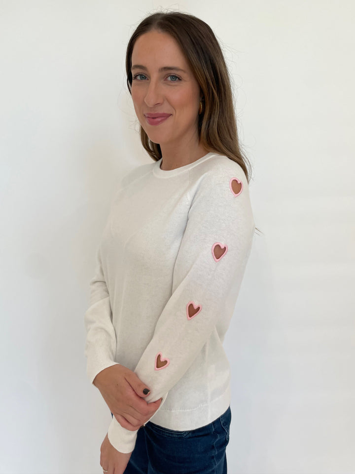 J Society Linny Heart Sweater in White/Pink available at Barbara Katz