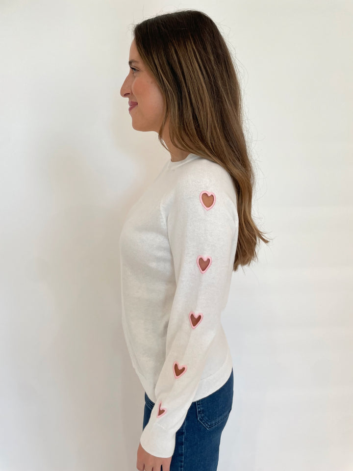 J Society Linny Heart Long Sleeve Sweater in White/Pink available at Barbara Katz