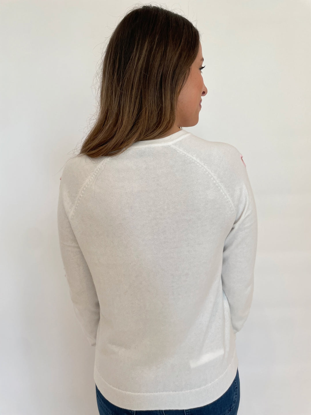 J Society Linny Heart Sweater in White/Pink available at Barbara Katz