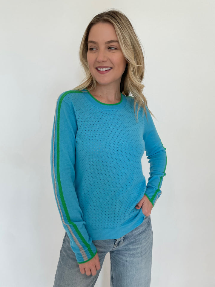 Pure Amici Mayer Crew Neck With Trim Sweater in Turquoise/Green available at Barbara Katz