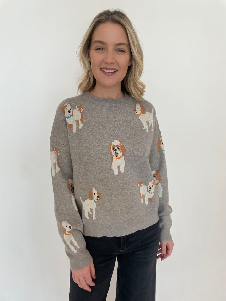 BK Hamilton Dog Knit Sweater in Heather Gray available at Barbara Katz