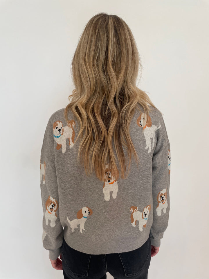 BK Hamilton Dog Knit Sweater in Heather Gray available at Barbara Katz