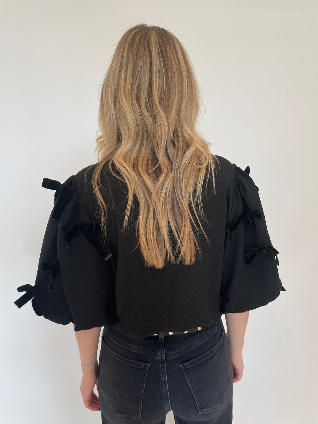 BK Charlie Bow Puff Sleeve Top in Black available at Barbara Katz