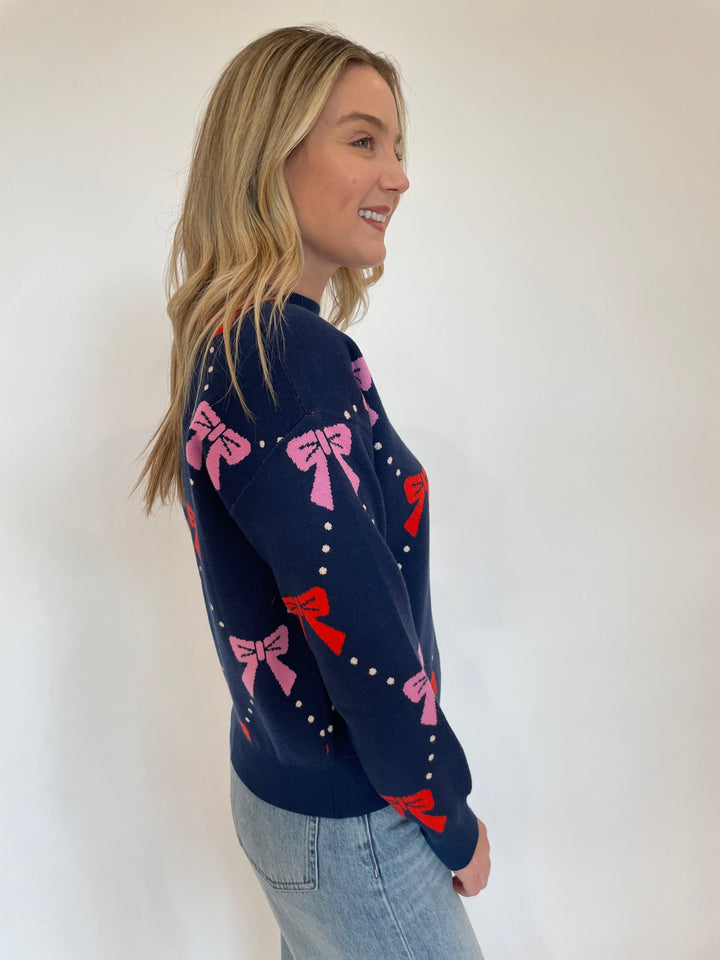 BK Trudy Ribbon Knit Long Sleeve Sweater in Navy available at Barbara Katz