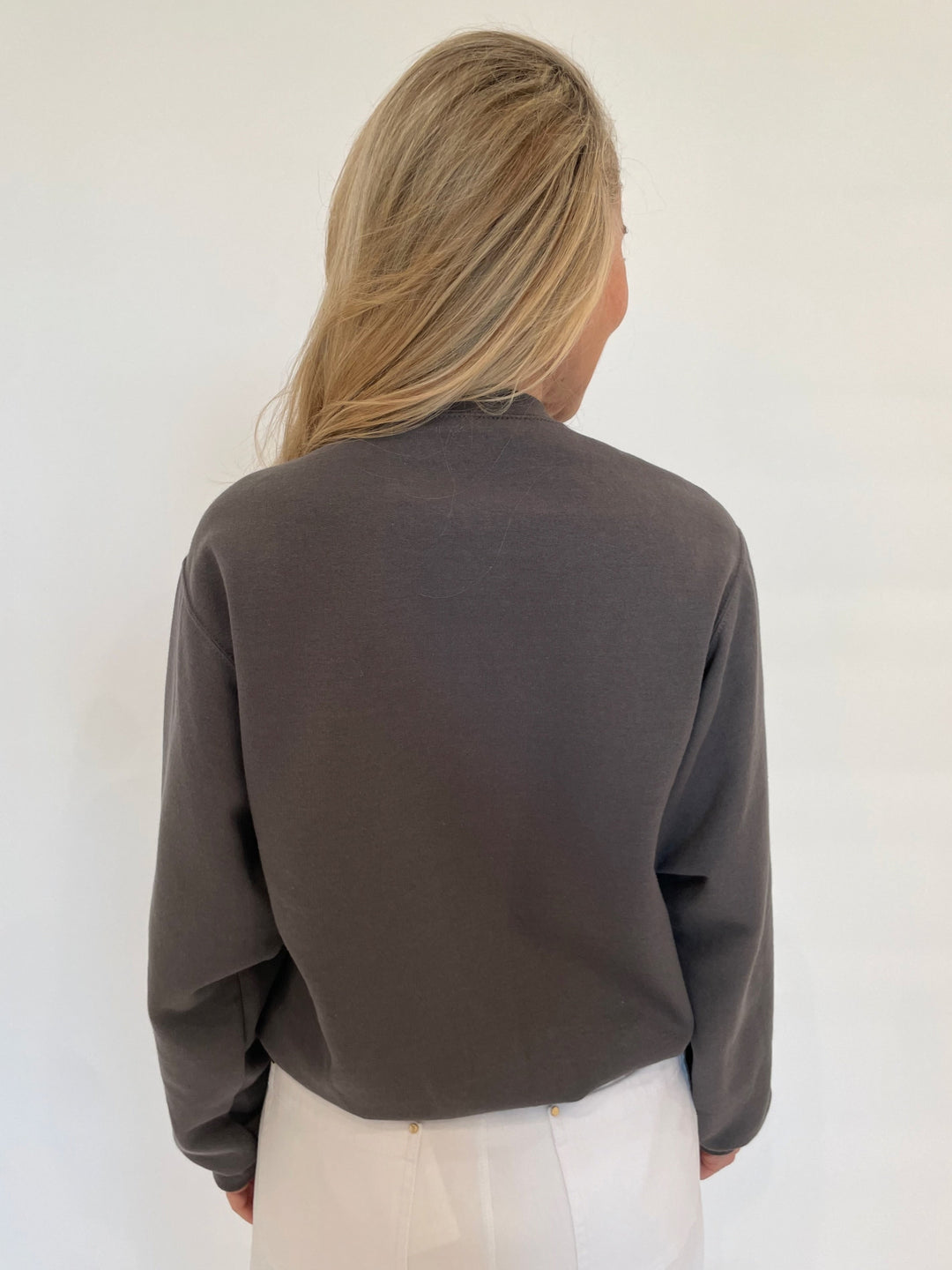 Suzy T Lisse Crew Sweater With CZ in Grey available at Barbara Katz