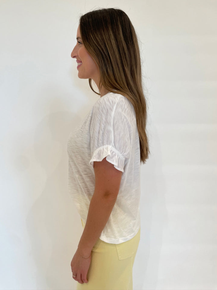 Goldie Signature Slub Puff & Ruffle Short Sleeve Tee in White available at Barbara Katz