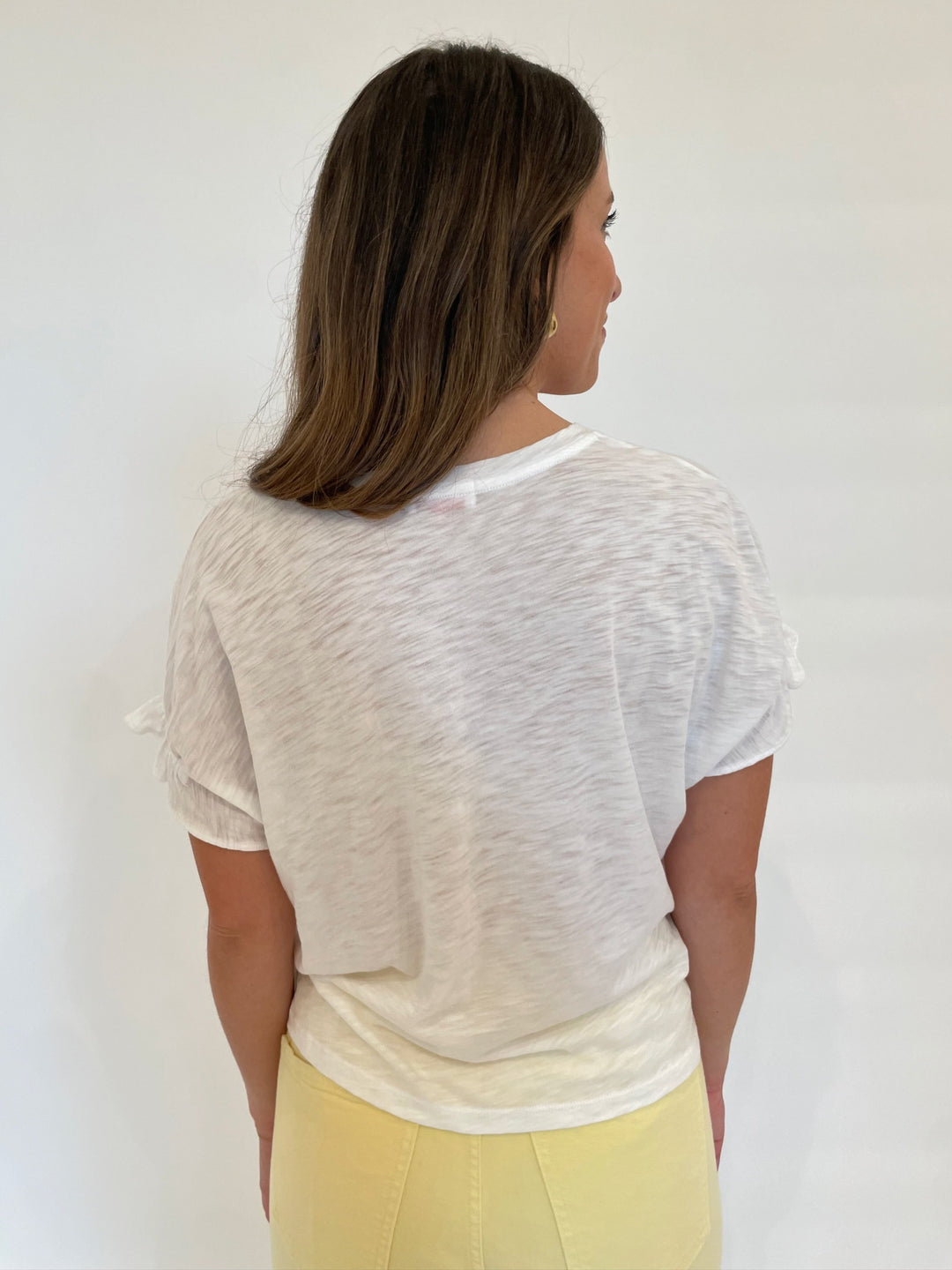 Goldie Signature Slub Puff & Ruffle Sleeve Tee in White available at Barbara Katz