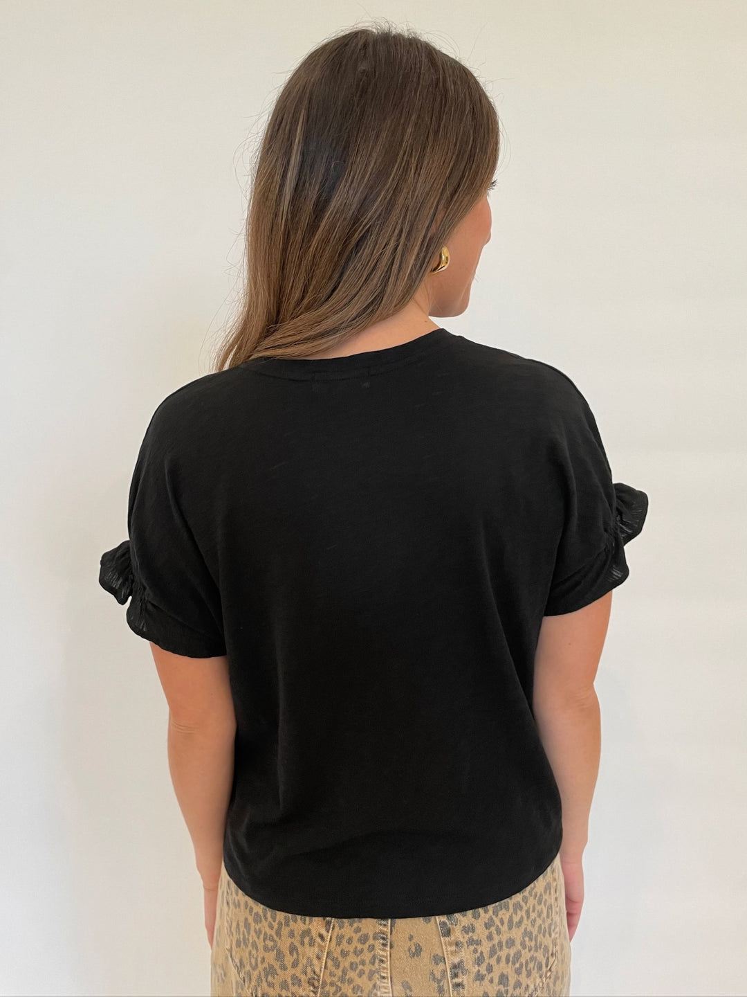 Goldie Signature Slub Puff & Ruffle Sleeve Tee in Black available at Barbara Katz