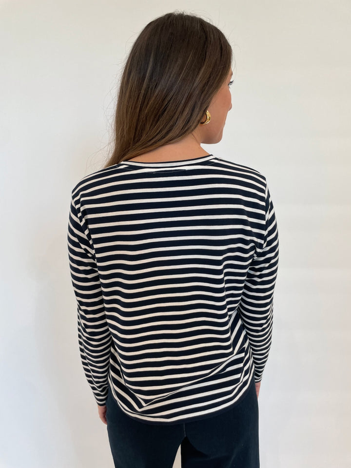 Elliott Lauren Stripe Long Sleeve Crew Top in Navy available at Barbara Katz