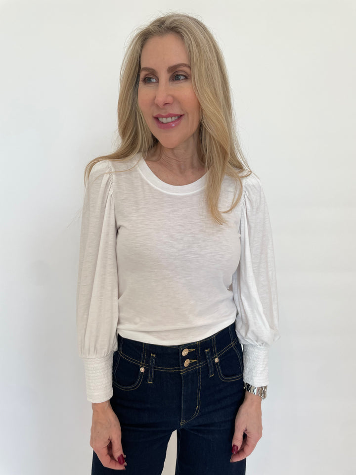 Nation Ltd Loren Smocked Peasant Tee in White available at Barbara Katz