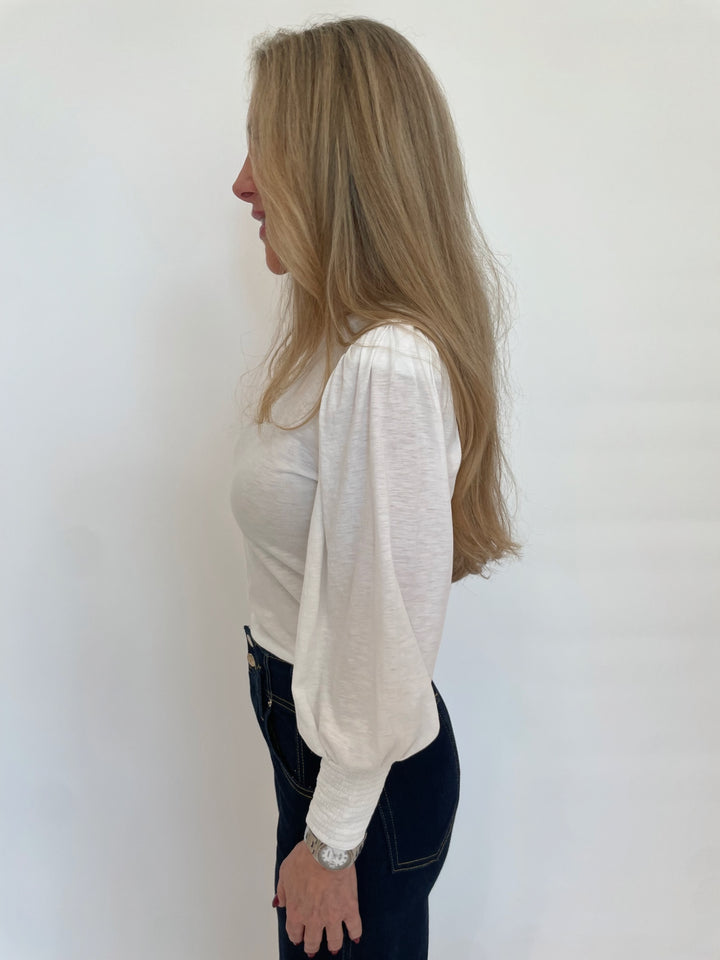 Nation Ltd Loren Smocked Peasant Tee in White available at Barbara Katz