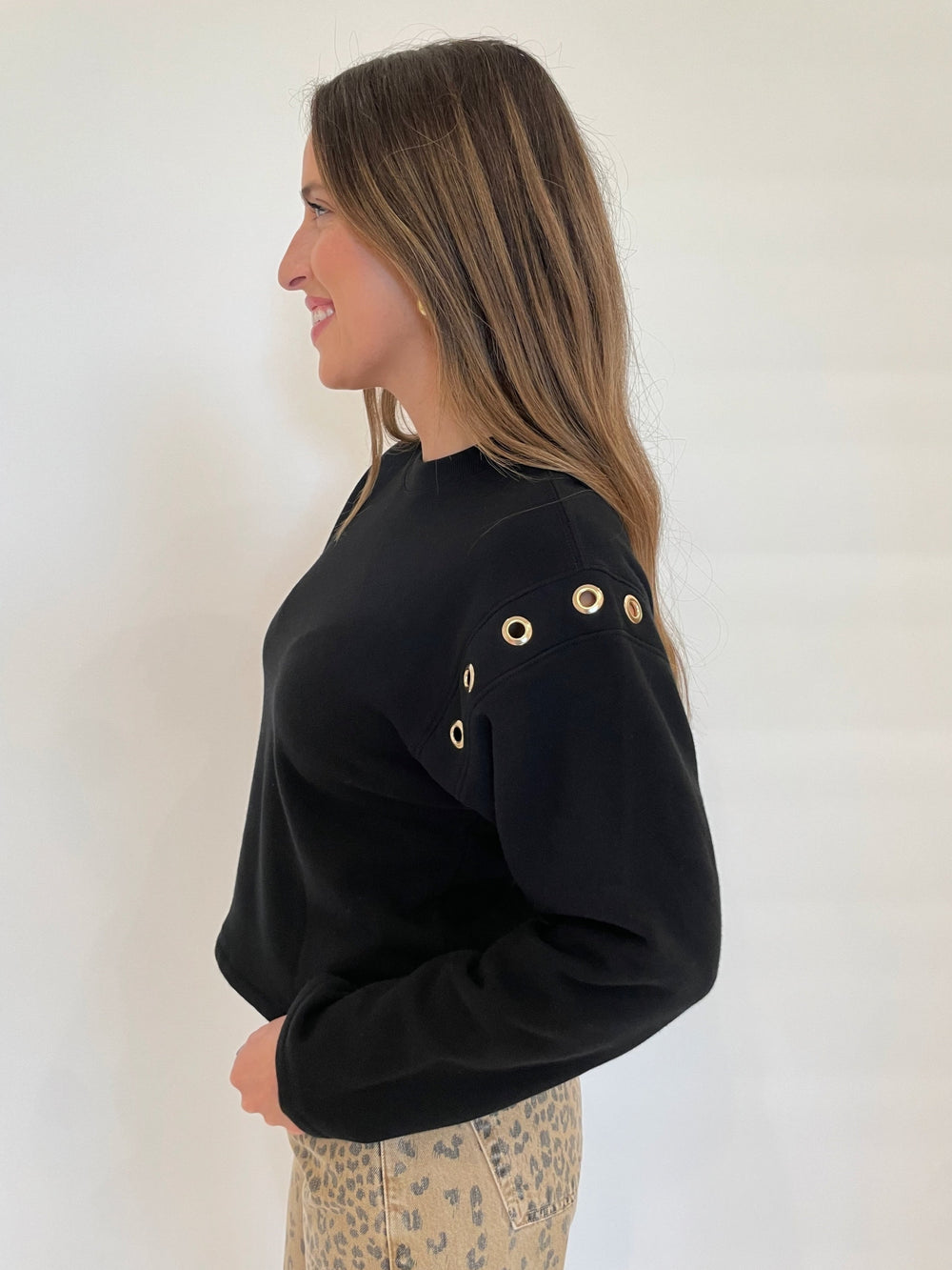 Nation Ltd Arlem Long Sleeve Sweatshirt in Jet Black available at Barbara Katz