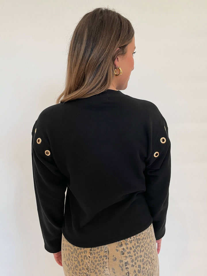 Nation Ltd Arlem Crew Sweatshirt in Jet Black available at Barbara Katz