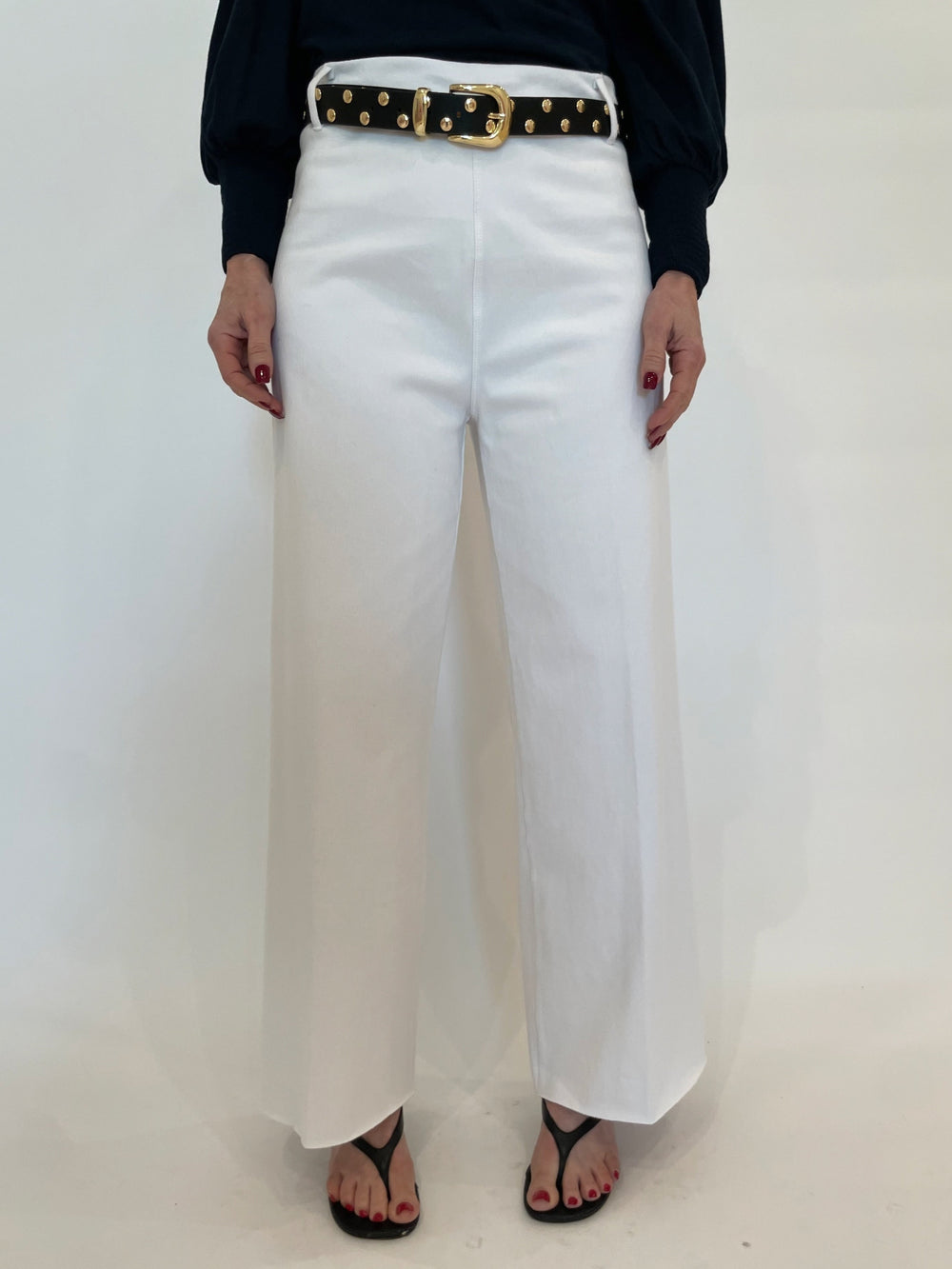 Lysse Erin Hi Waist Wide Leg Denim Pants in White available at Barbara Katz