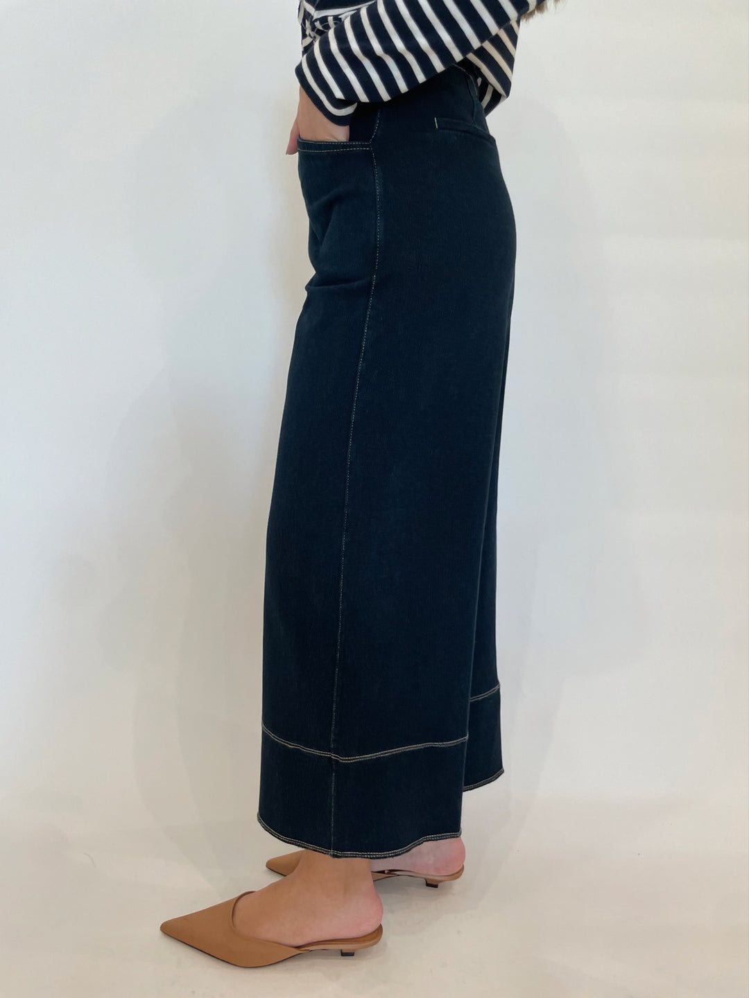 Lysse Denim Dion Sailor Crop Palazzo Pull-On Jeans in Indigo available at Barbara Katz