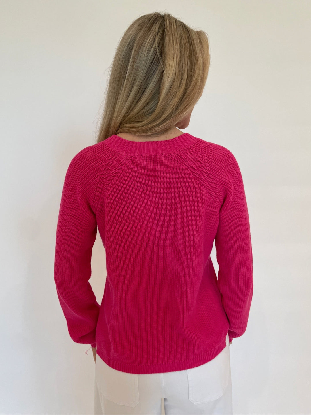 Pure Amici Myrna V-Neck Shaker Sweater in Magenta available at Barbara Katz