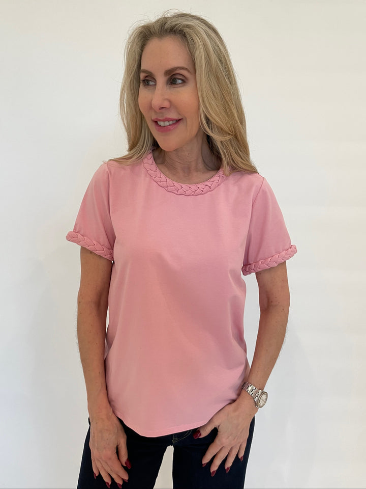 Cinq a Sept Braided Tee in Venus Pink available at Barbara Katz