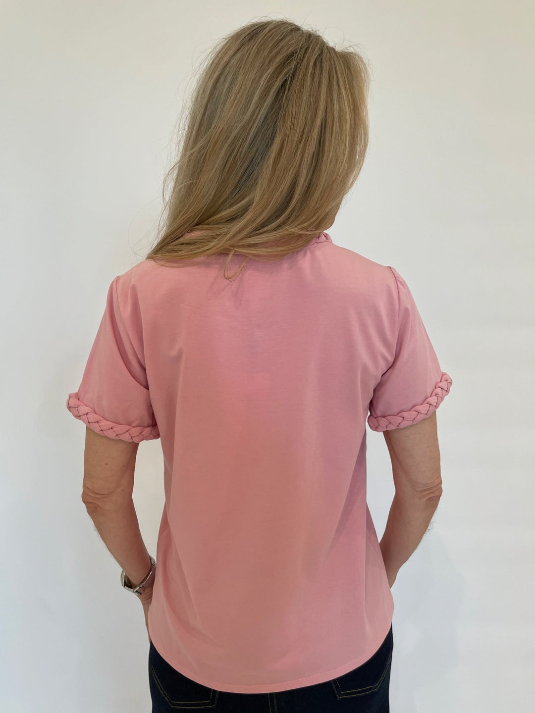 Cinq a Sept Braided T-Shirt in Venus Pink available at Barbara Katz