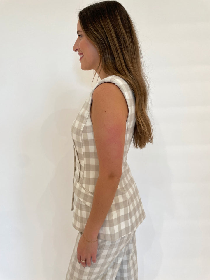 Simkhai Calliope Vest in Sand Gingham available at Barbara Katz