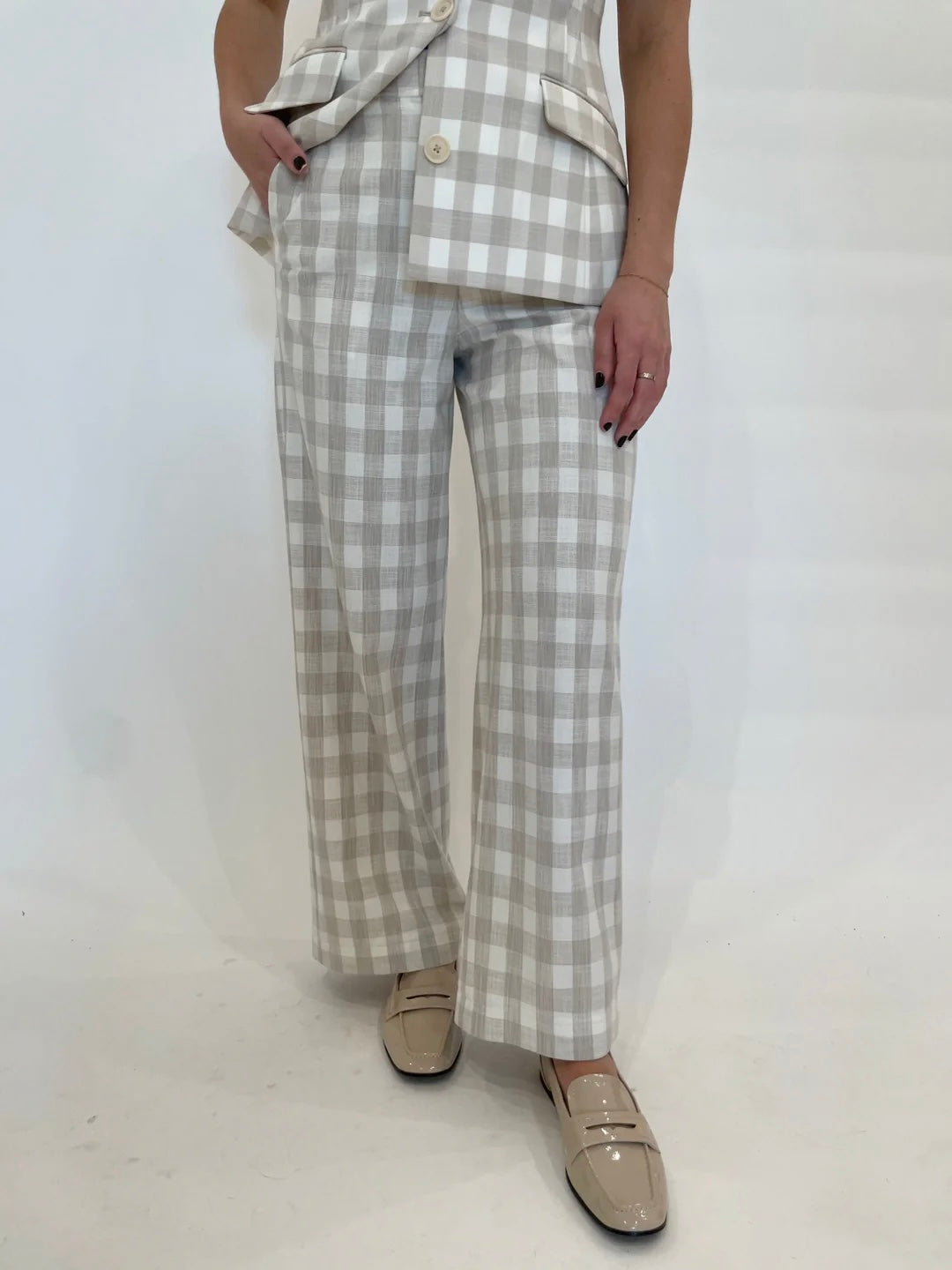 Simkhai Kennedy Cropped Pants in Sand Gingham available at Barbara Katz