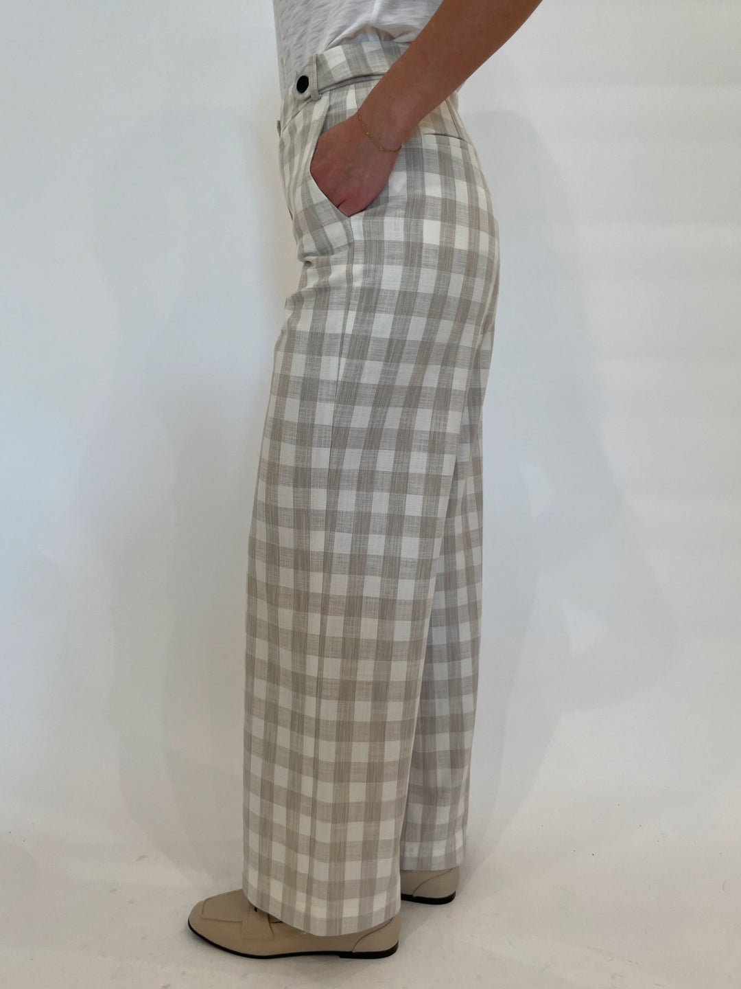 Simkhai Kennedy Cropped Pants in Sand Gingham available at Barbara Katz