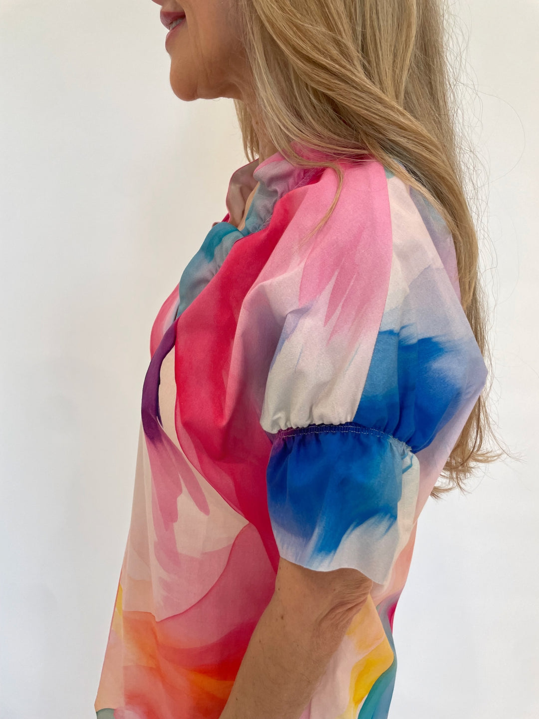 Finley Brigitte Abstract Crosby Short Sleeve Top in White/Pink available at Barbara Katz